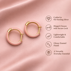 Pink Enamel Circle Huggie Earrings