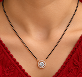 Silver Round Solitaire Diamond Halo Mangalsutra Pendant
