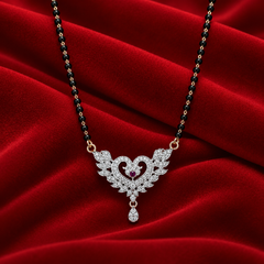 Heart & Wing Motif CZ Studded Hanging Teardrop Mangalsutra Pendant Chain for Women