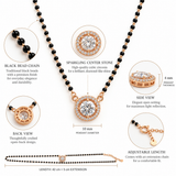 Silver Round Solitaire Diamond Halo Mangalsutra Pendant