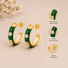 Diamond Stud Navy Blue Enamel & Gold Plated Hoops