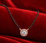 Silver Round Solitaire Diamond Halo Mangalsutra Pendant