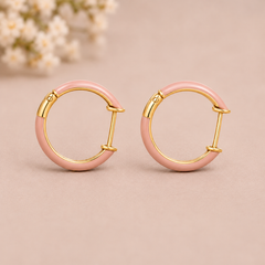 Pink Enamel Circle Huggie Earrings