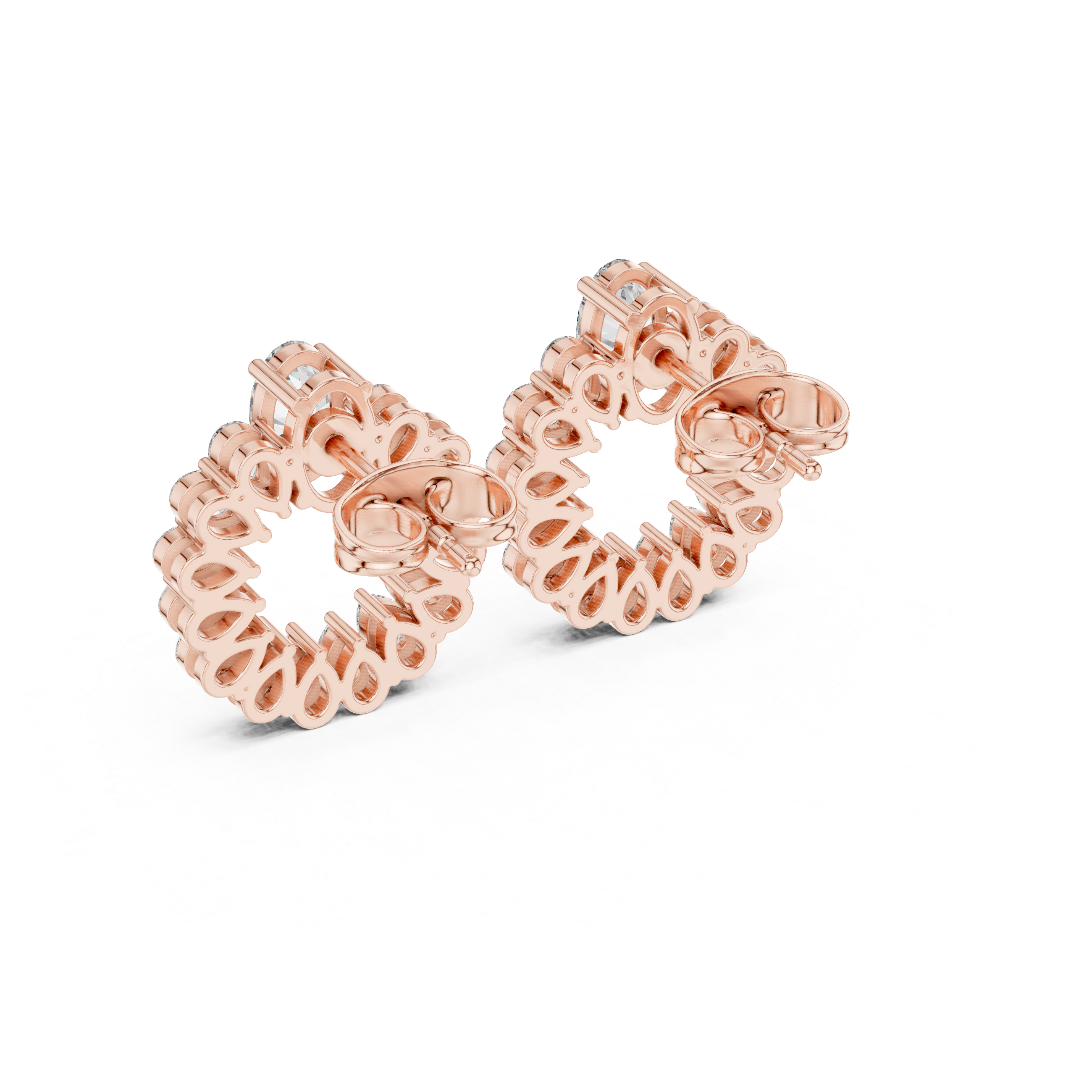 Rose Gold Oval Solitaire Halo Circle Diamond Stud Earrings