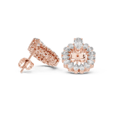 Rose Gold Oval Solitaire Halo Circle Diamond Stud Earrings