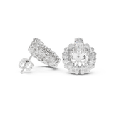 Rose Gold Oval Solitaire Halo Circle Diamond Stud Earrings