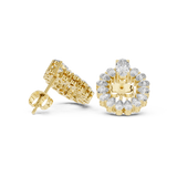 Rose Gold Oval Solitaire Halo Circle Diamond Stud Earrings