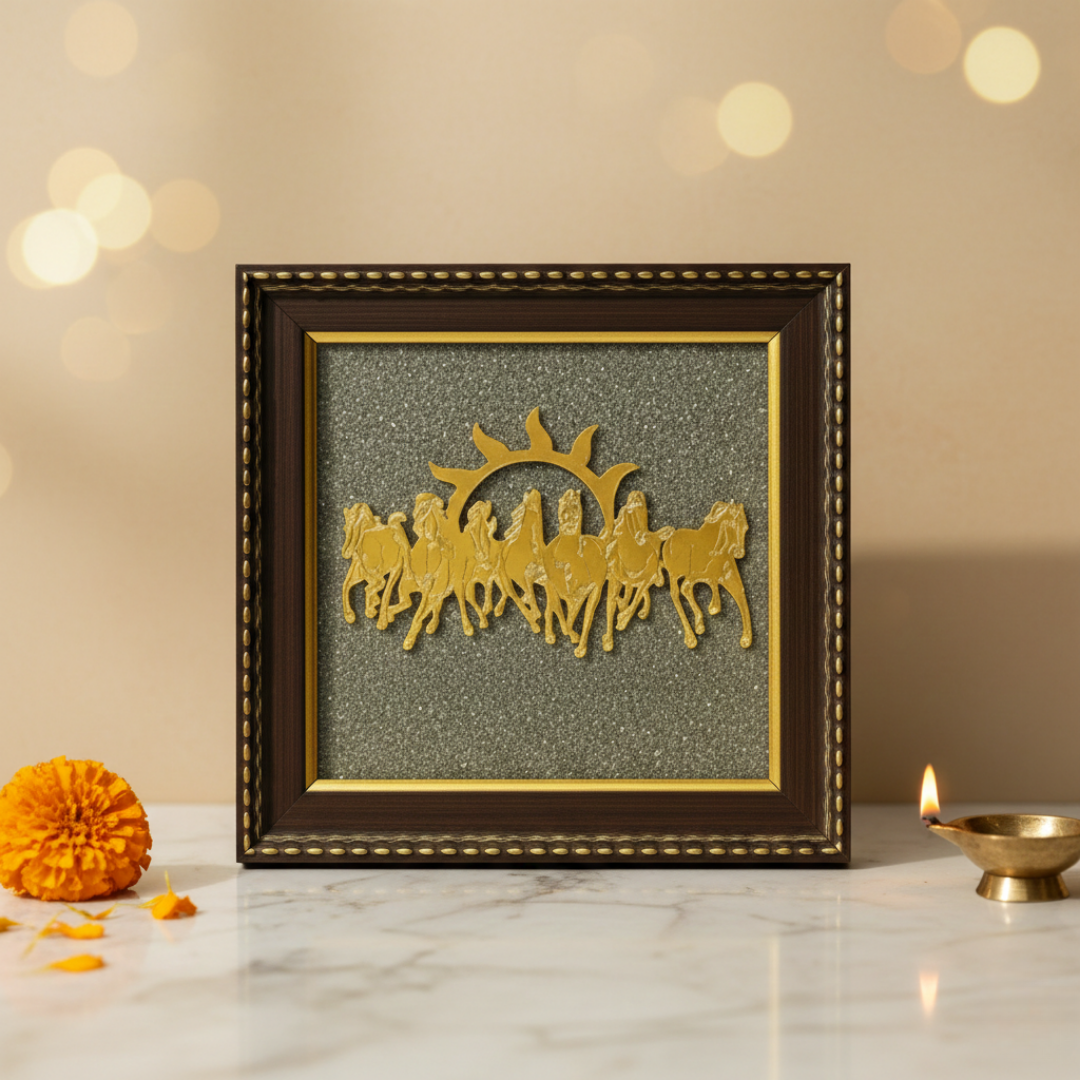 7 Horses on Raw Pyrite Frame