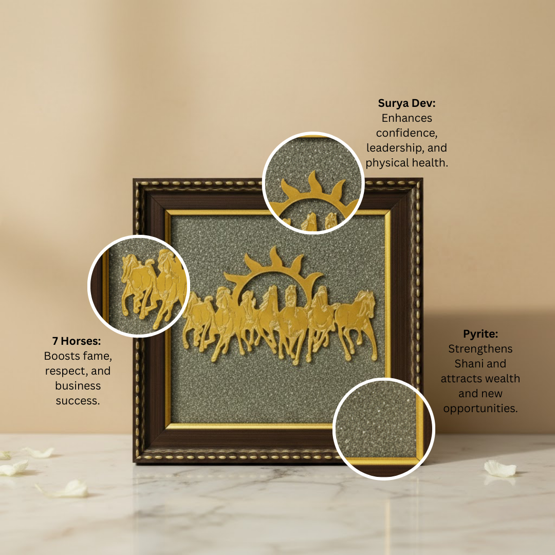 7 Horses on Raw Pyrite Frame