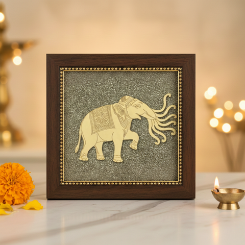 Mythical Elephant On Raw Pyrite Frame