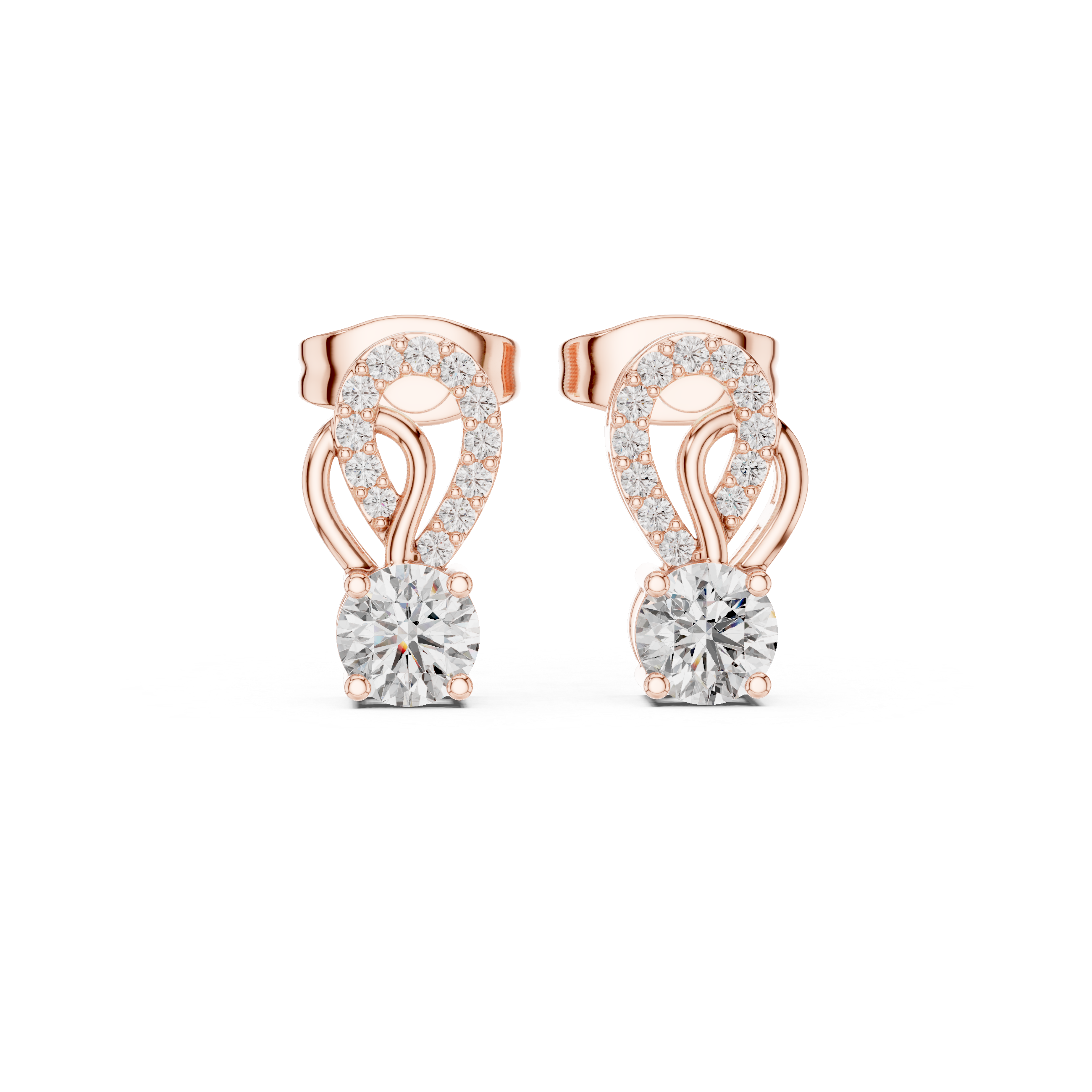 Rose Gold Crown Crest Trio Diamond Stud Earrings