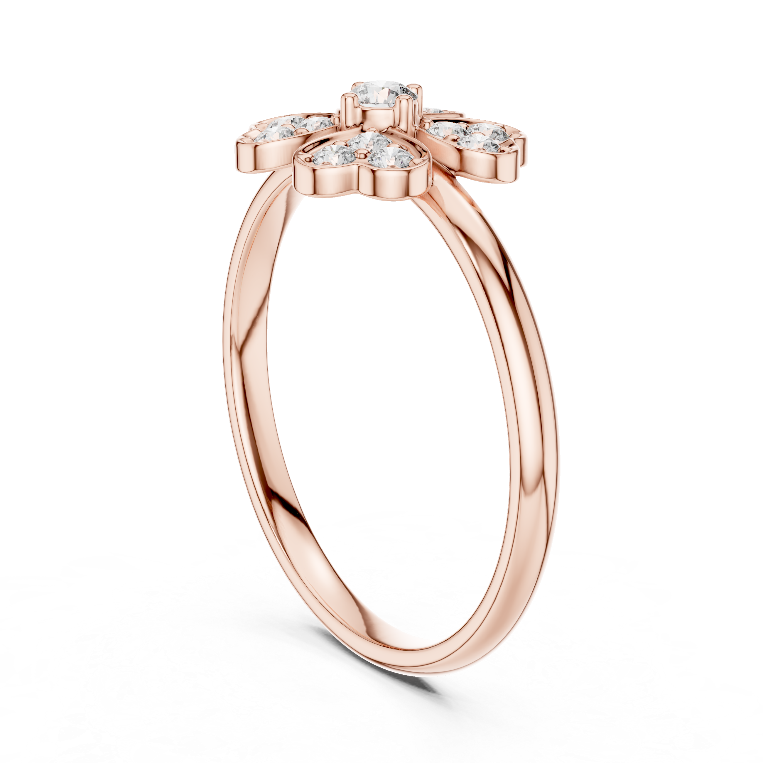 Rose Gold Four-Leaf Clover Floral Diamond Cluster Ring