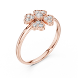 Rose Gold Four-Leaf Clover Floral Diamond Cluster Ring