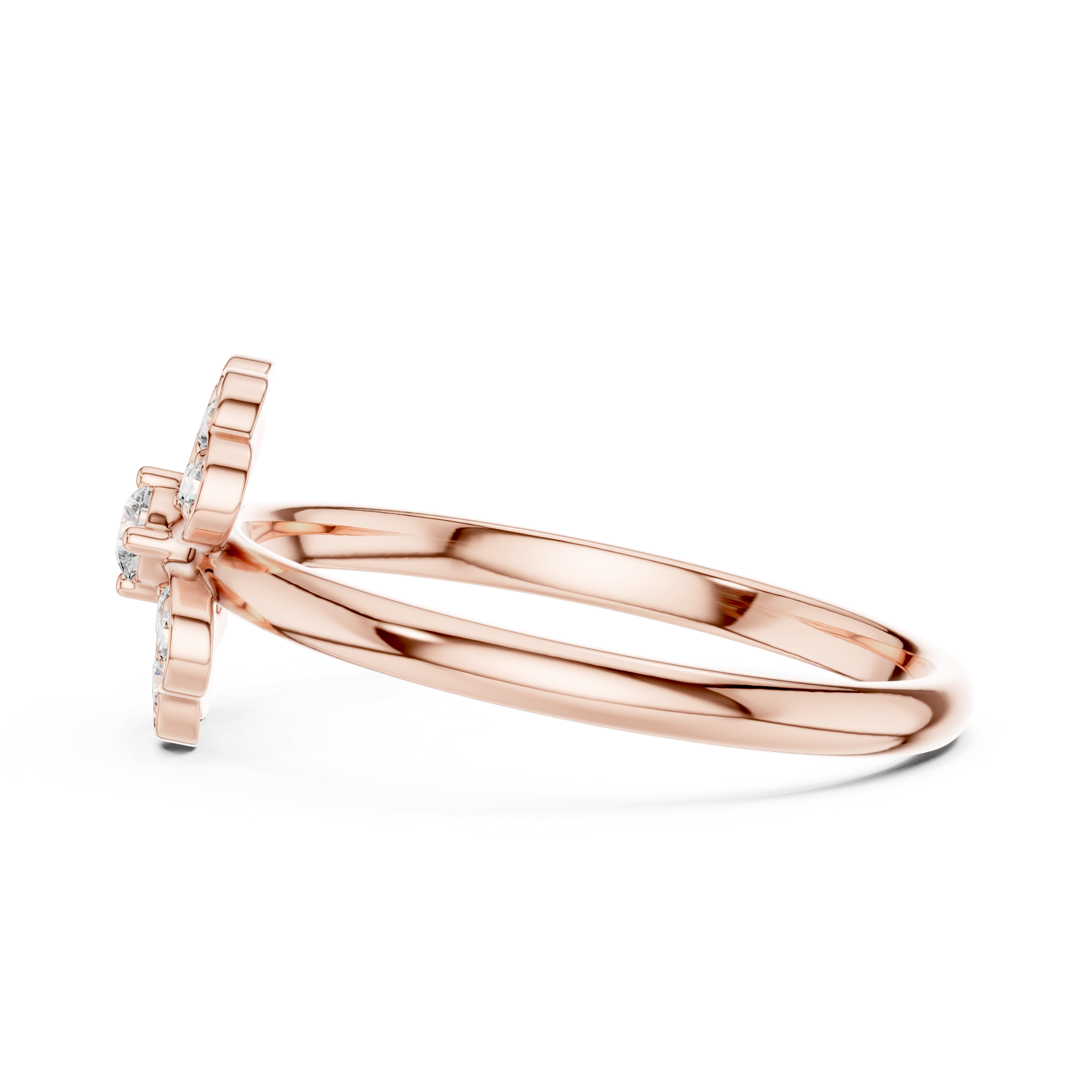 Rose Gold Four-Leaf Clover Floral Diamond Cluster Ring