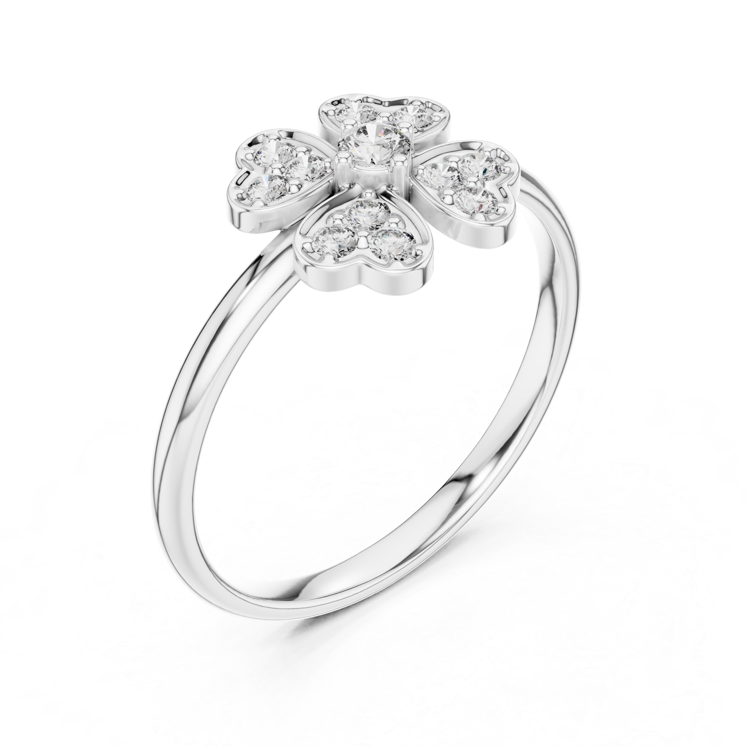 Rose Gold Four-Leaf Clover Floral Diamond Cluster Ring
