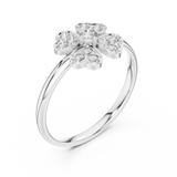 Rose Gold Four-Leaf Clover Floral Diamond Cluster Ring