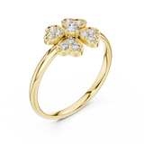 Rose Gold Four-Leaf Clover Floral Diamond Cluster Ring