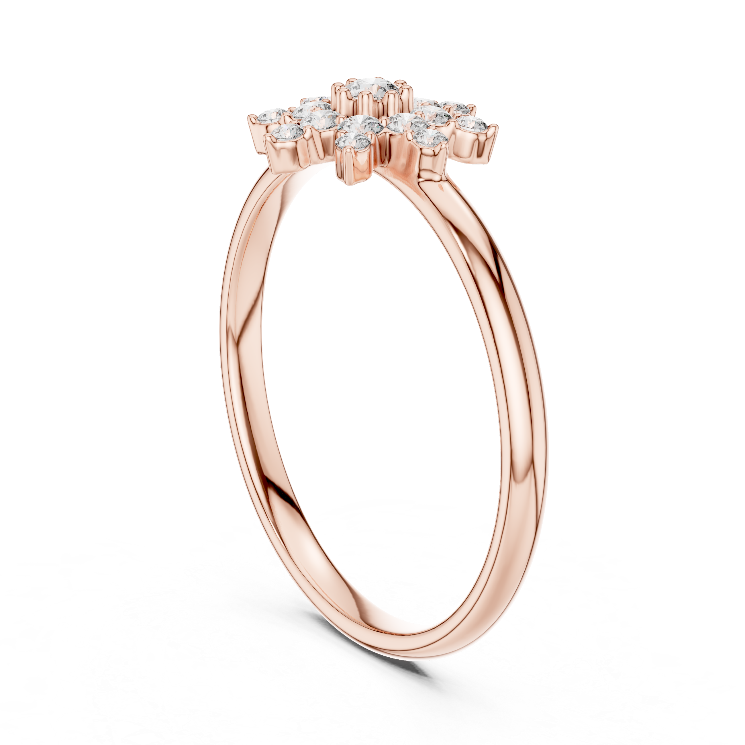 Rose Gold Snowflake Starburst Diamond Cluster Ring
