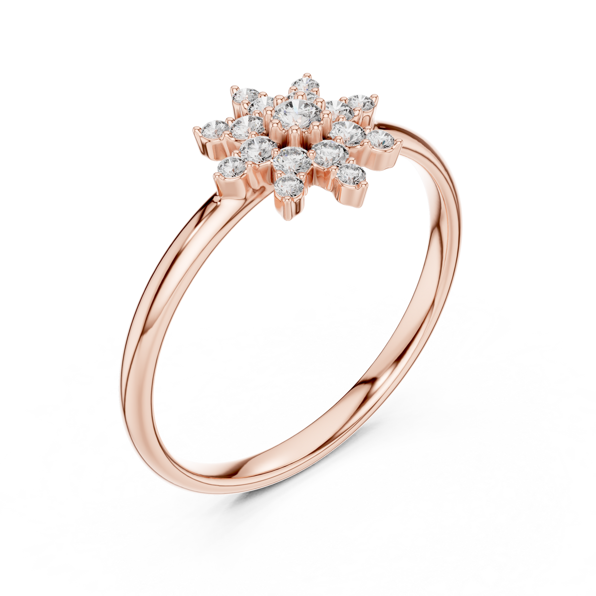 Rose Gold Snowflake Starburst Diamond Cluster Ring