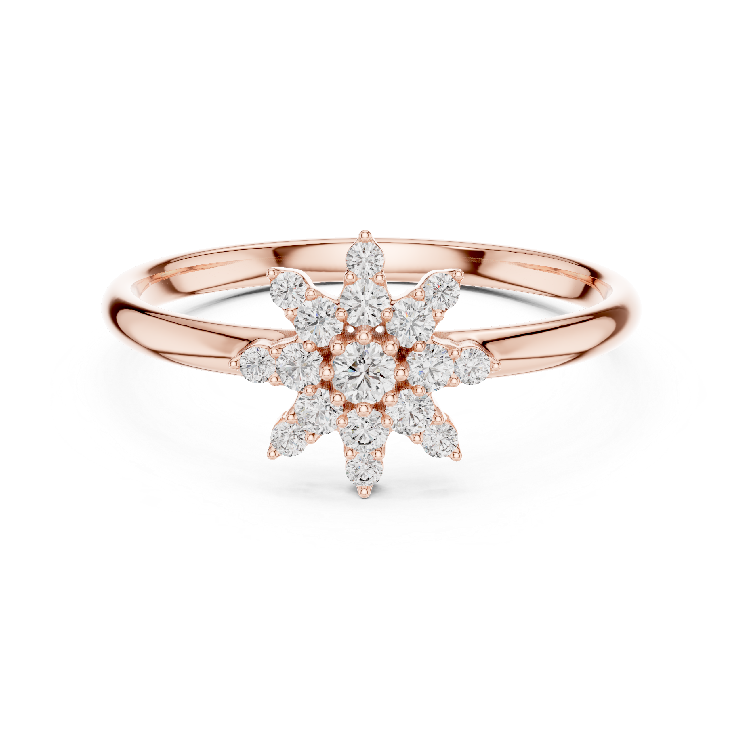 Rose Gold Snowflake Starburst Diamond Cluster Ring