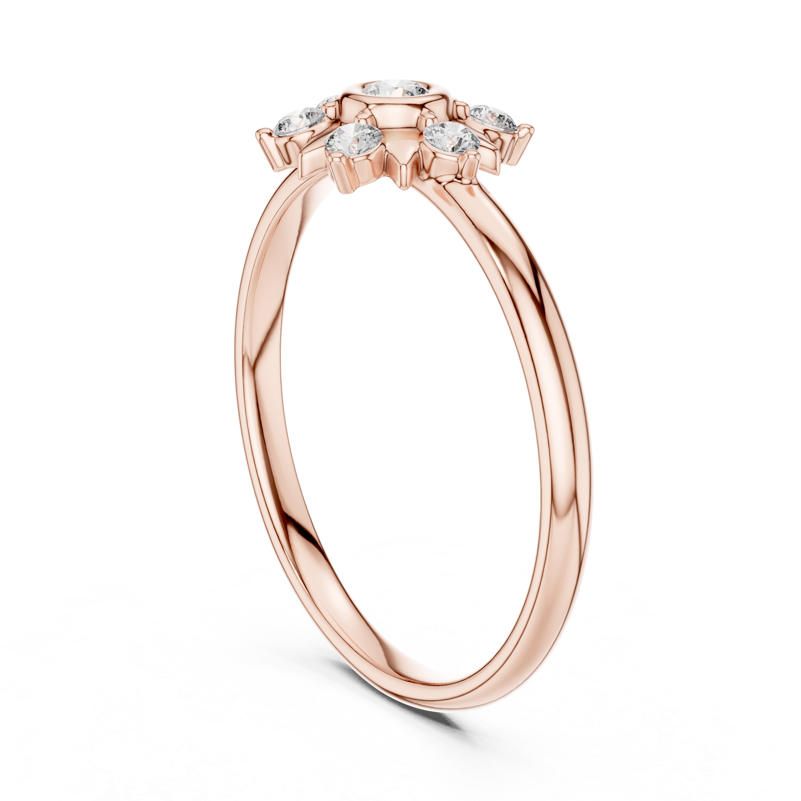 Rose Gold Sunburst Bezel Floral Diamond Cluster Ring
