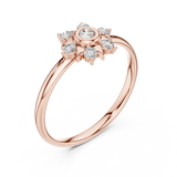 Rose Gold Sunburst Bezel Floral Diamond Cluster Ring