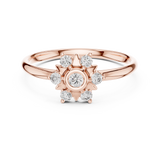 Rose Gold Sunburst Bezel Floral Diamond Cluster Ring