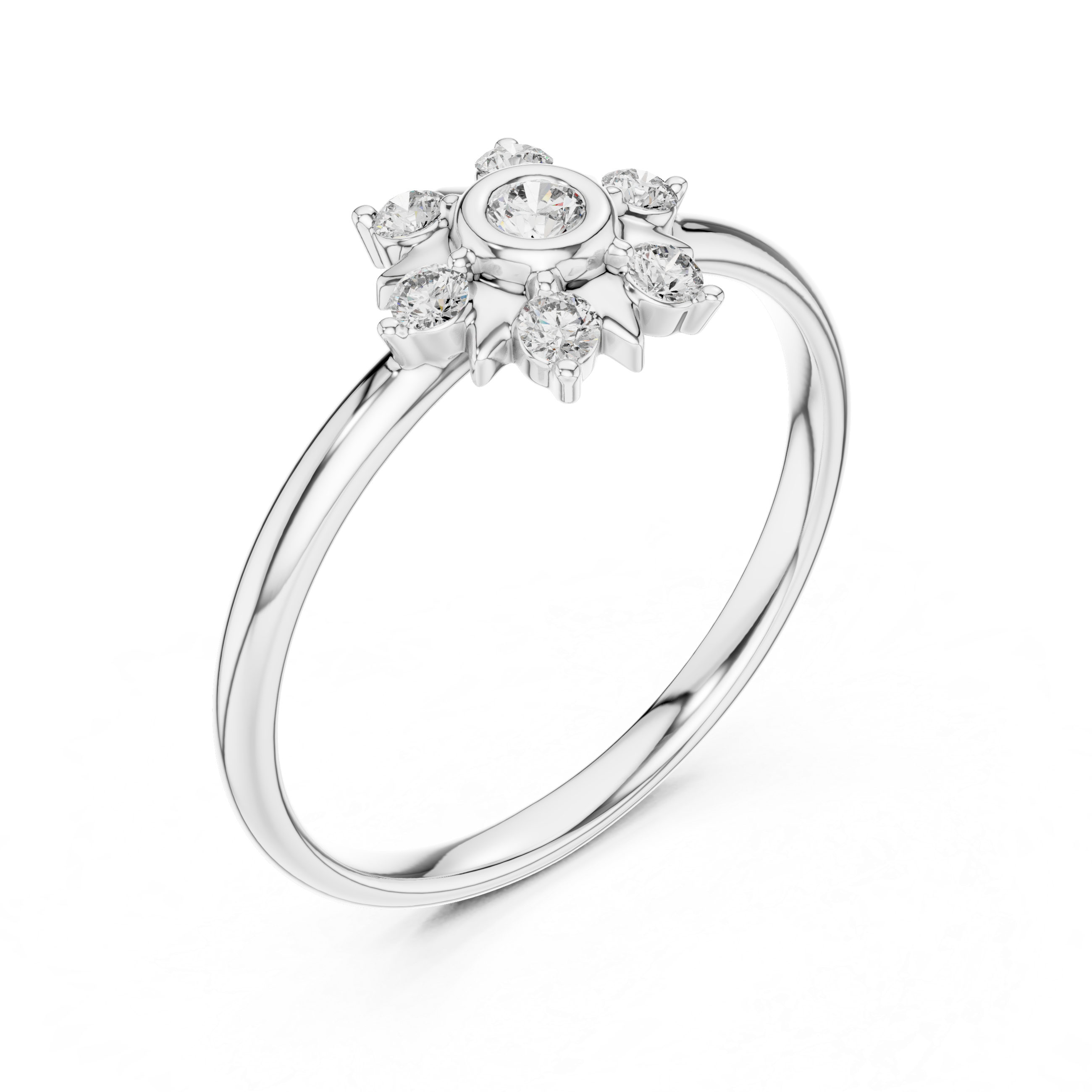 Rose Gold Sunburst Bezel Floral Diamond Cluster Ring