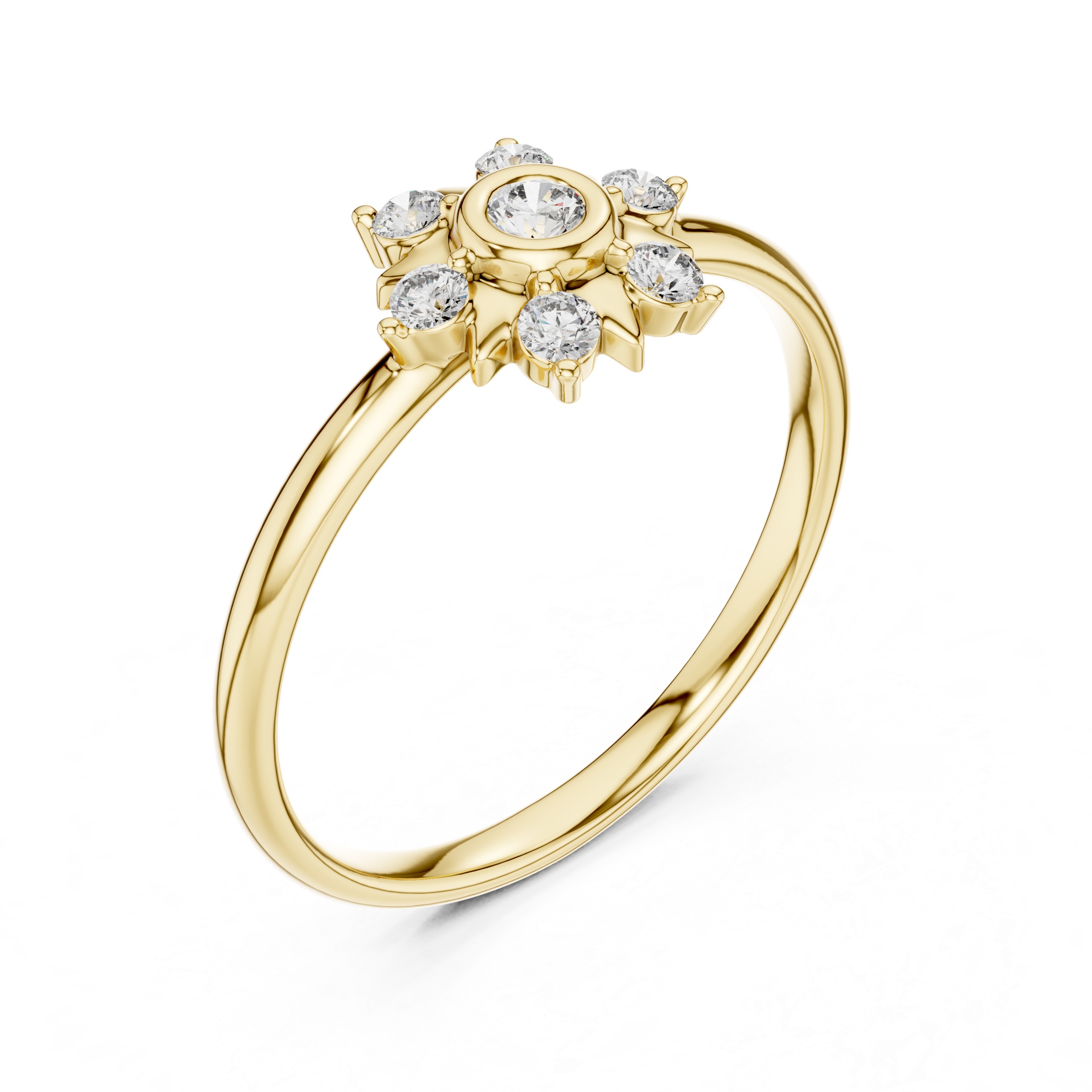 Rose Gold Sunburst Bezel Floral Diamond Cluster Ring