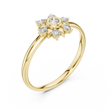 Rose Gold Sunburst Bezel Floral Diamond Cluster Ring