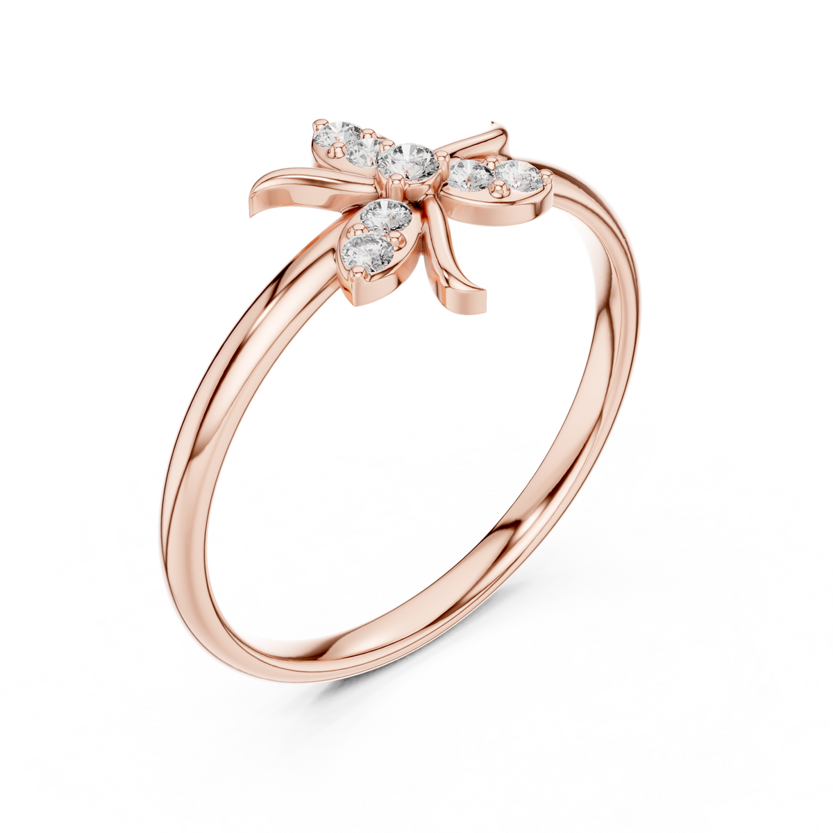 Rose Gold Dragonfly Diamond Cluster Statement Ring