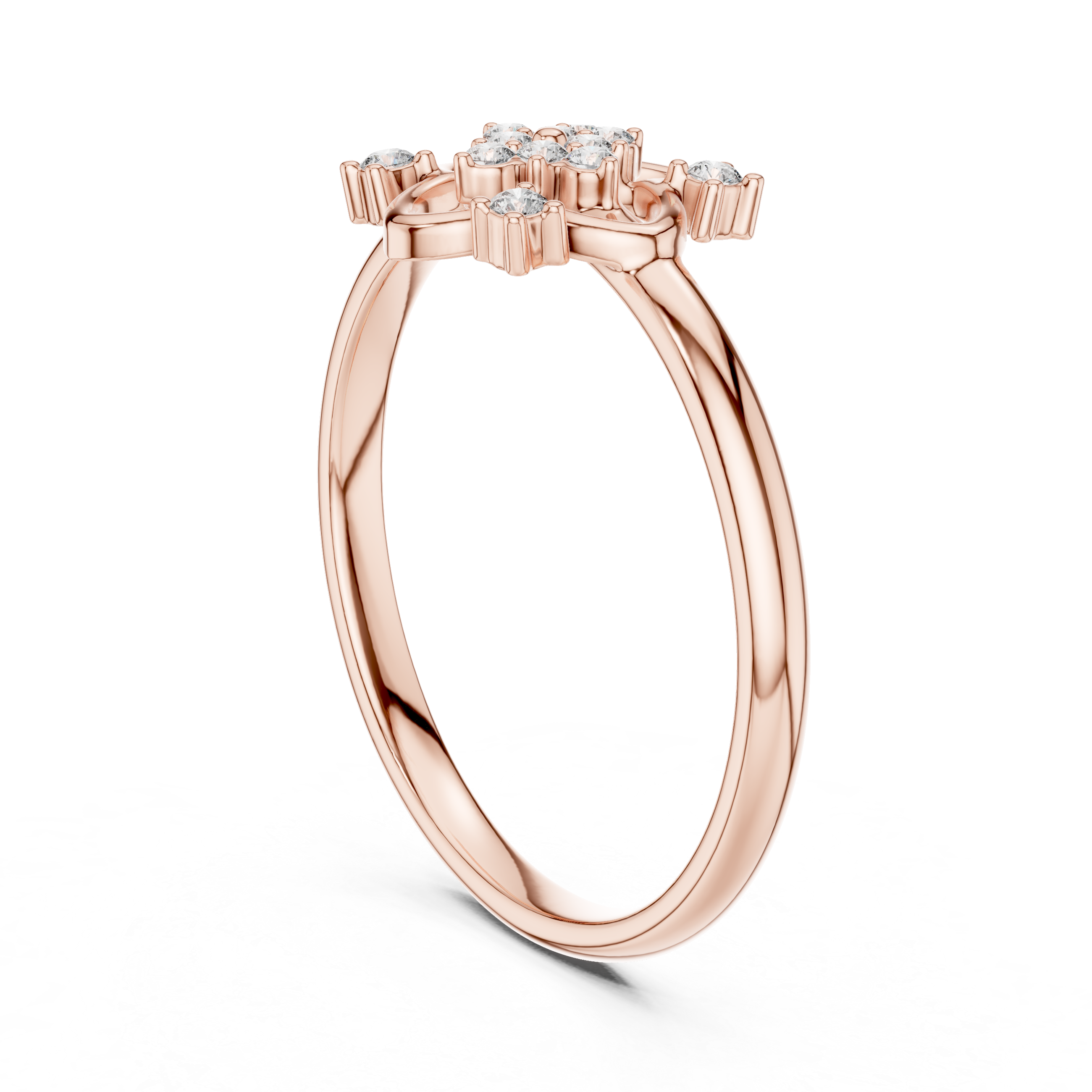 Rose Gold Filigree Floral Cross Diamond Cluster Ring