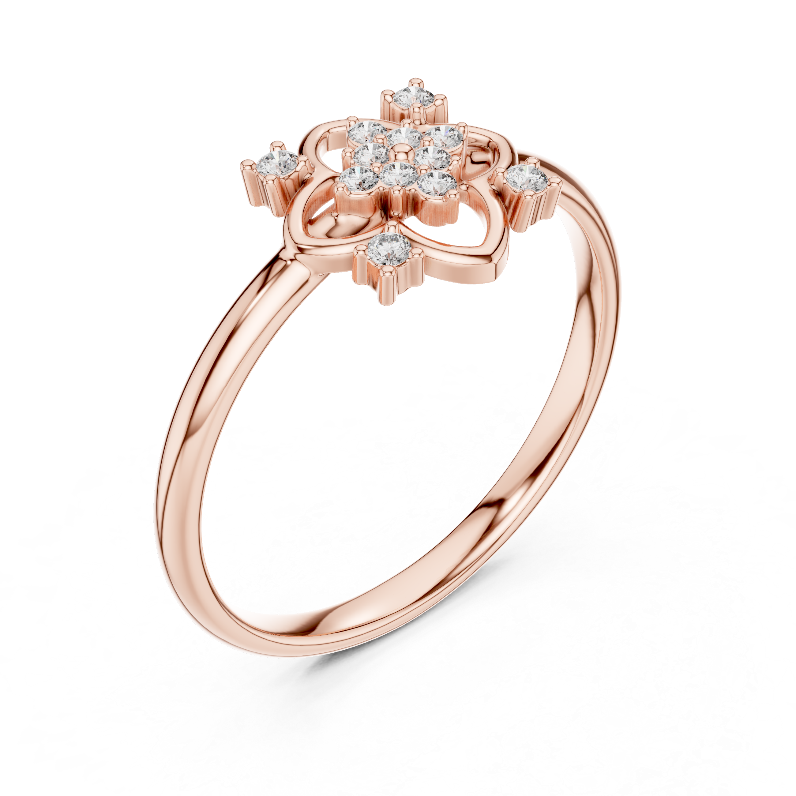 Rose Gold Filigree Floral Cross Diamond Cluster Ring