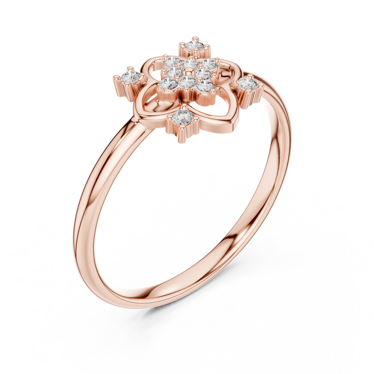 Rose Gold Filigree Floral Cross Diamond Cluster Ring