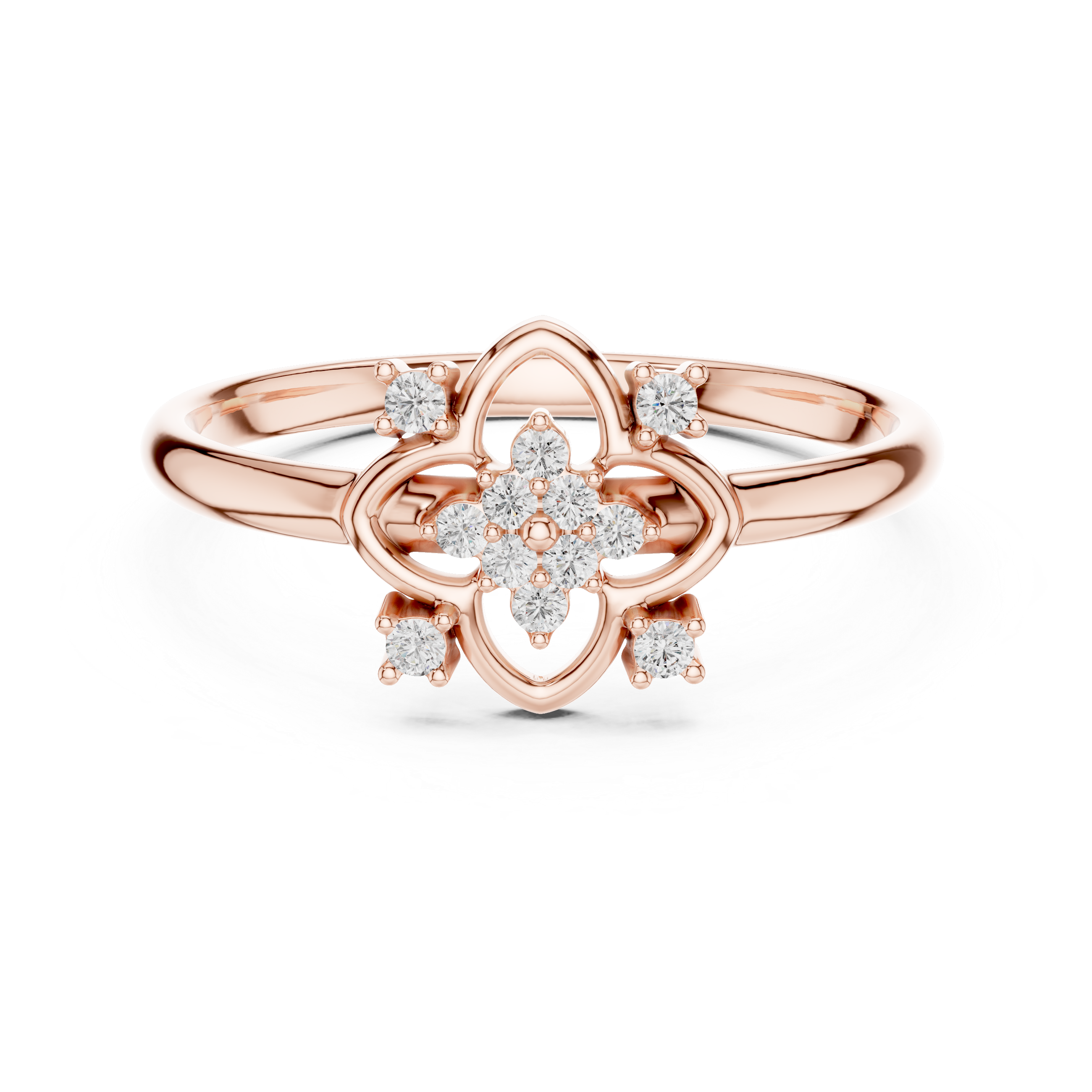 Rose Gold Filigree Floral Cross Diamond Cluster Ring