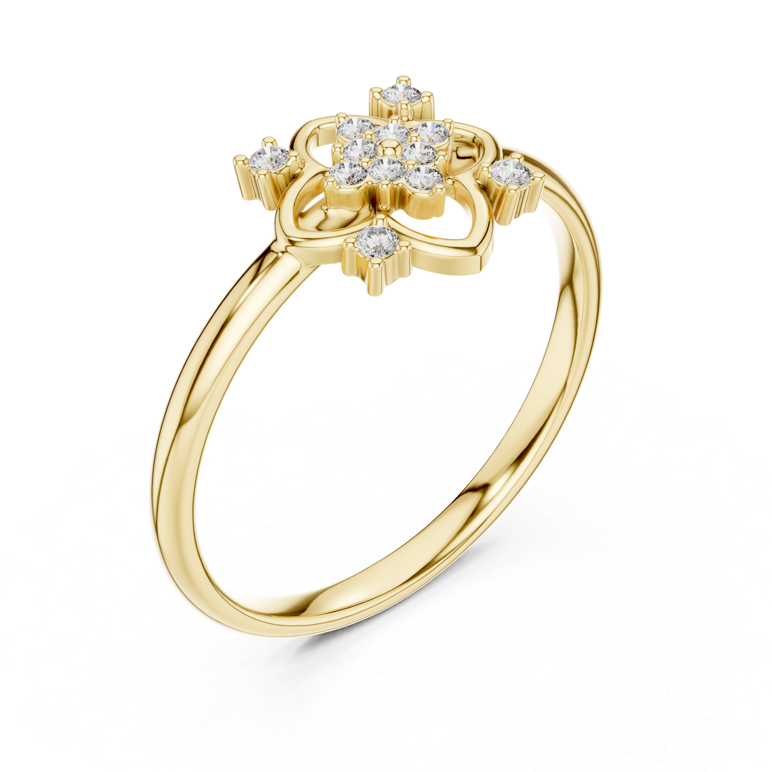 Rose Gold Filigree Floral Cross Diamond Cluster Ring