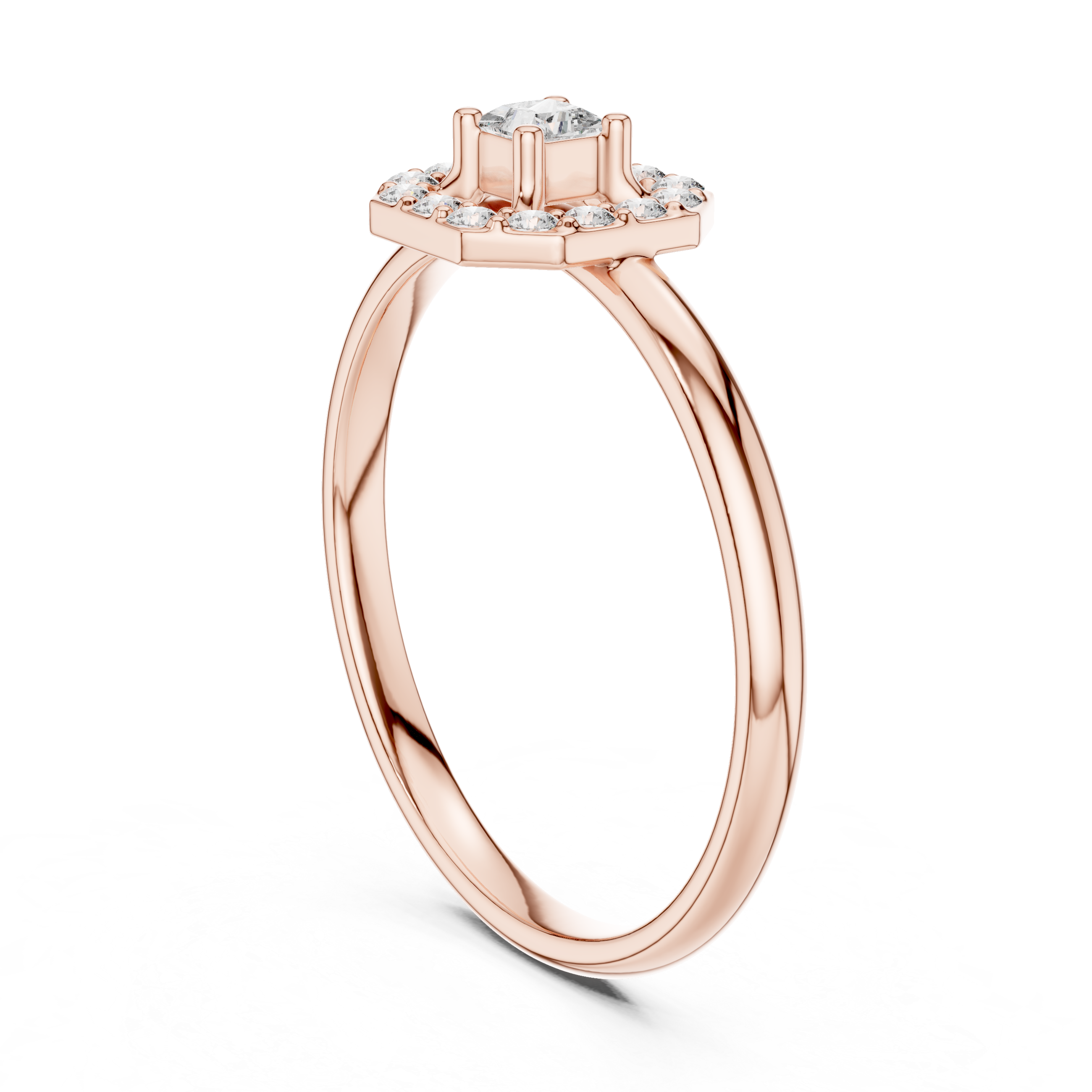 Rose Gold Geometric Hexagon Octagon Halo Princess-Cut Diamond Ring