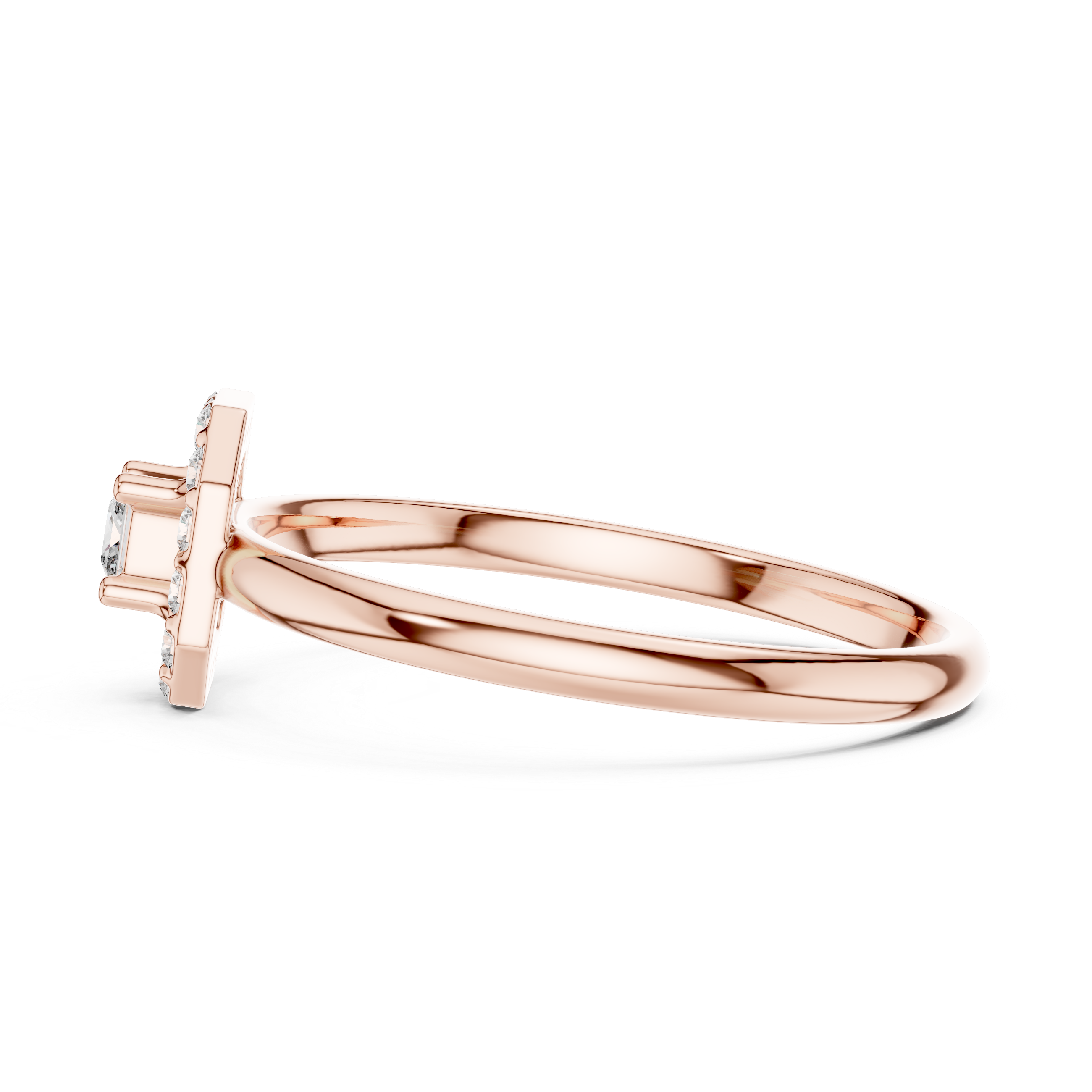 Rose Gold Geometric Hexagon Octagon Halo Princess-Cut Diamond Ring