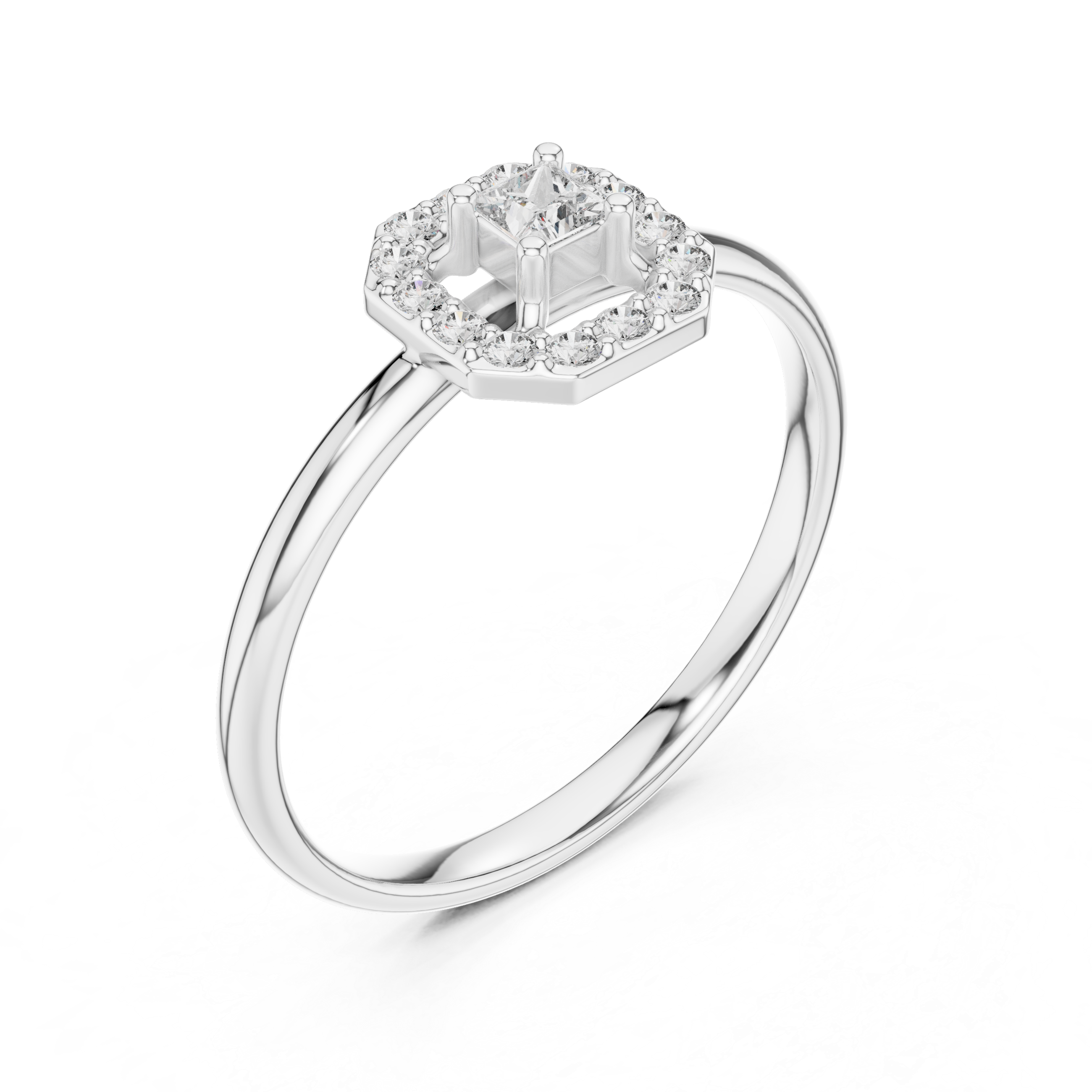 Rose Gold Geometric Hexagon Octagon Halo Princess-Cut Diamond Ring