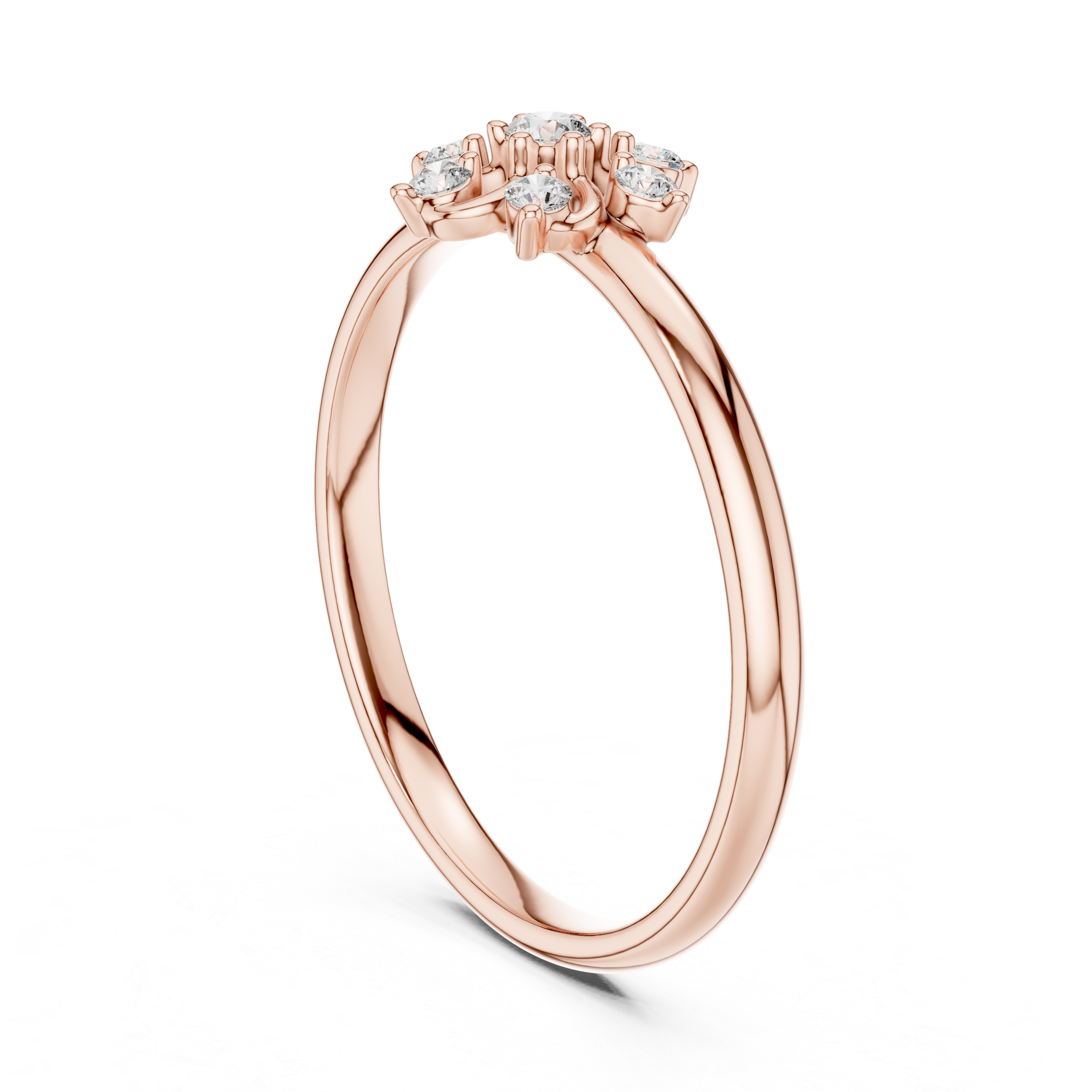 Rose Gold Blooming Floral Petal Diamond Cluster Ring