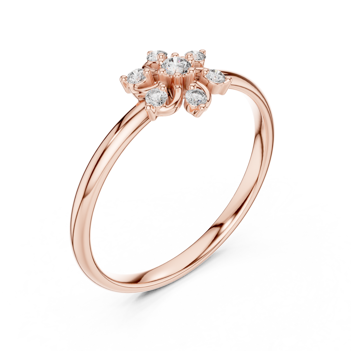Rose Gold Blooming Floral Petal Diamond Cluster Ring
