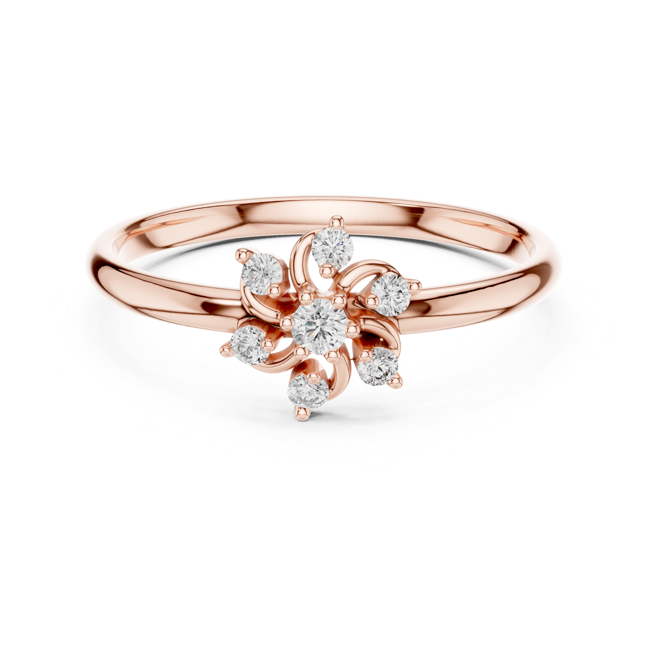 Rose Gold Blooming Floral Petal Diamond Cluster Ring