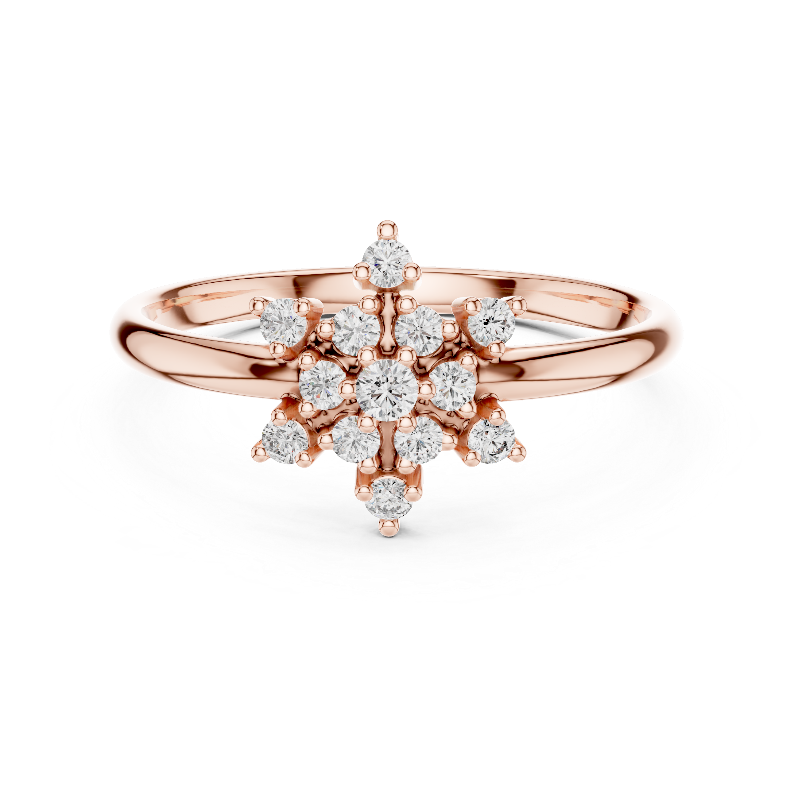Rose Gold Crown Crest Tiered Diamond Cluster Ring