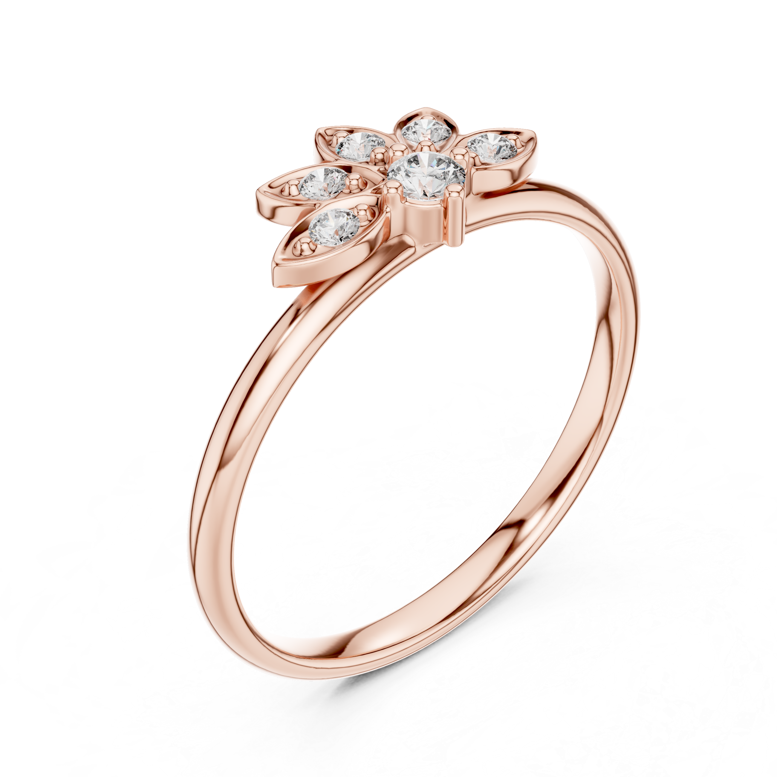 Rose Gold Marquise Leaf Floral Diamond Cluster Ring