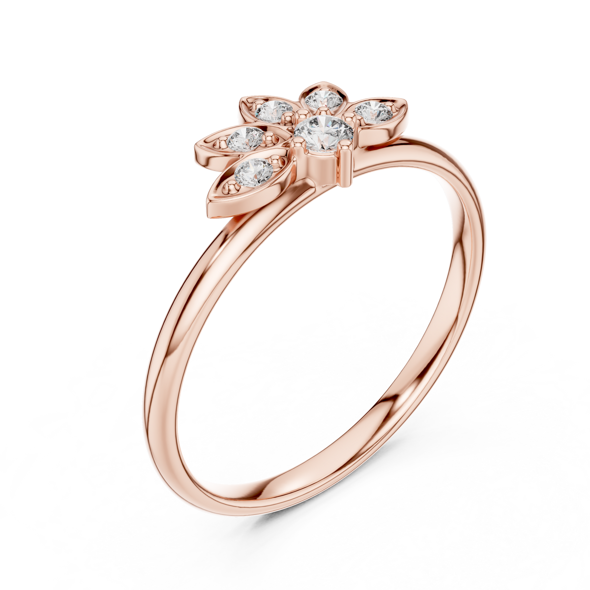 Rose Gold Marquise Leaf Floral Diamond Cluster Ring
