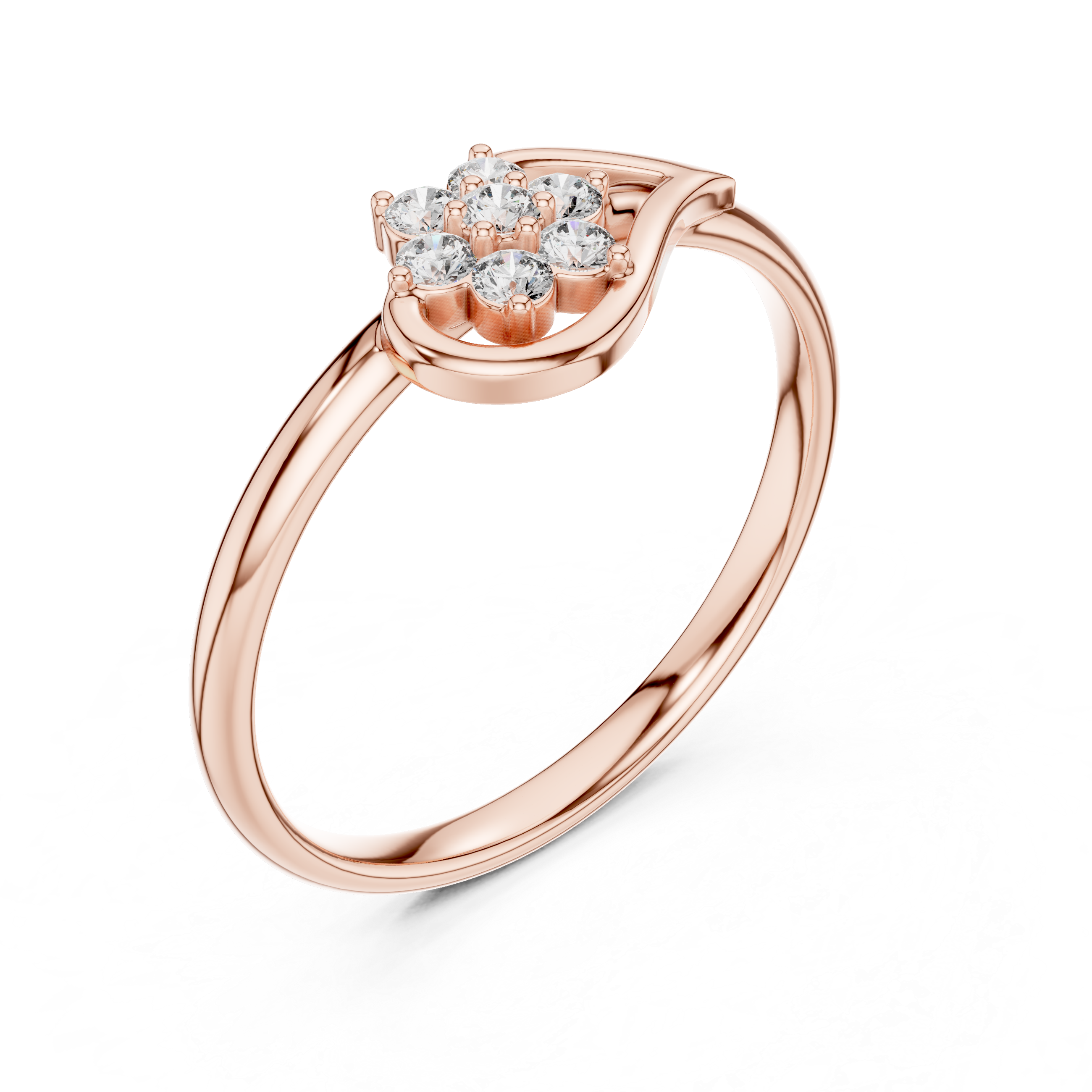 Rose Gold Swirling Teardrop Floral Diamond Cluster Ring