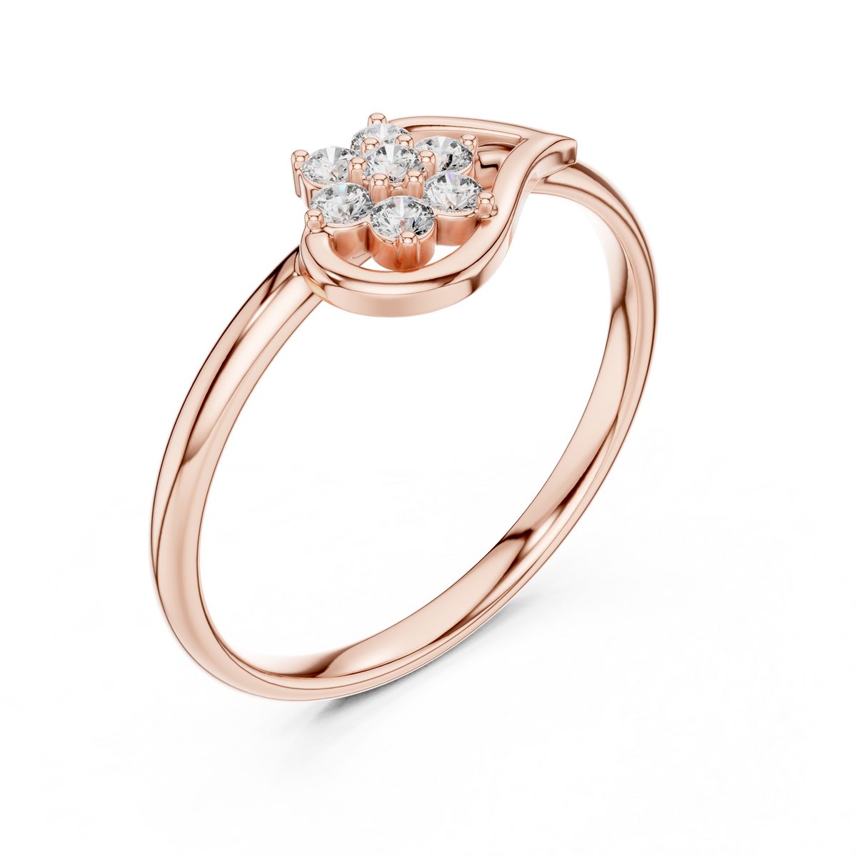 Rose Gold Swirling Teardrop Floral Diamond Cluster Ring
