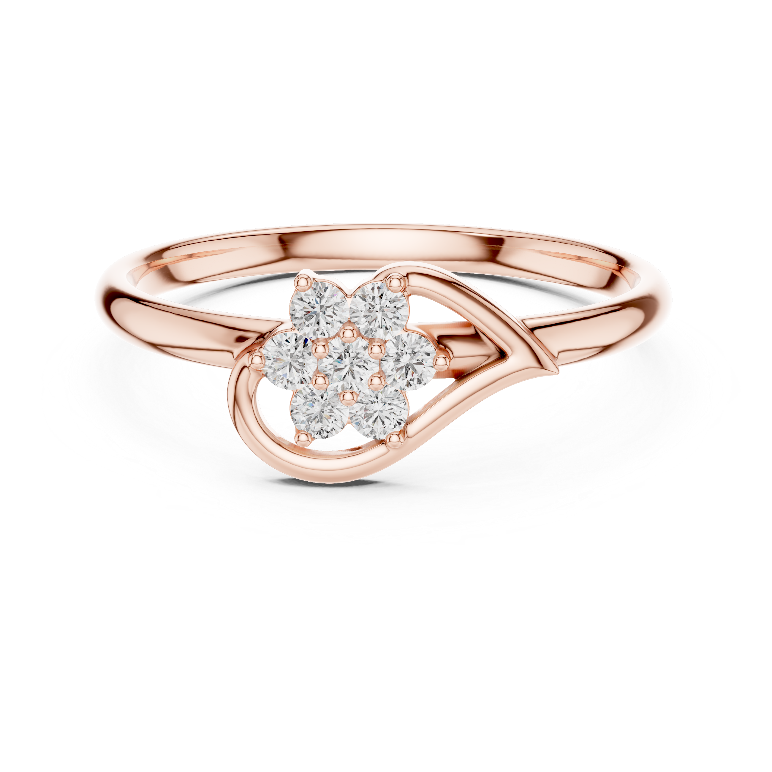 Rose Gold Swirling Teardrop Floral Diamond Cluster Ring