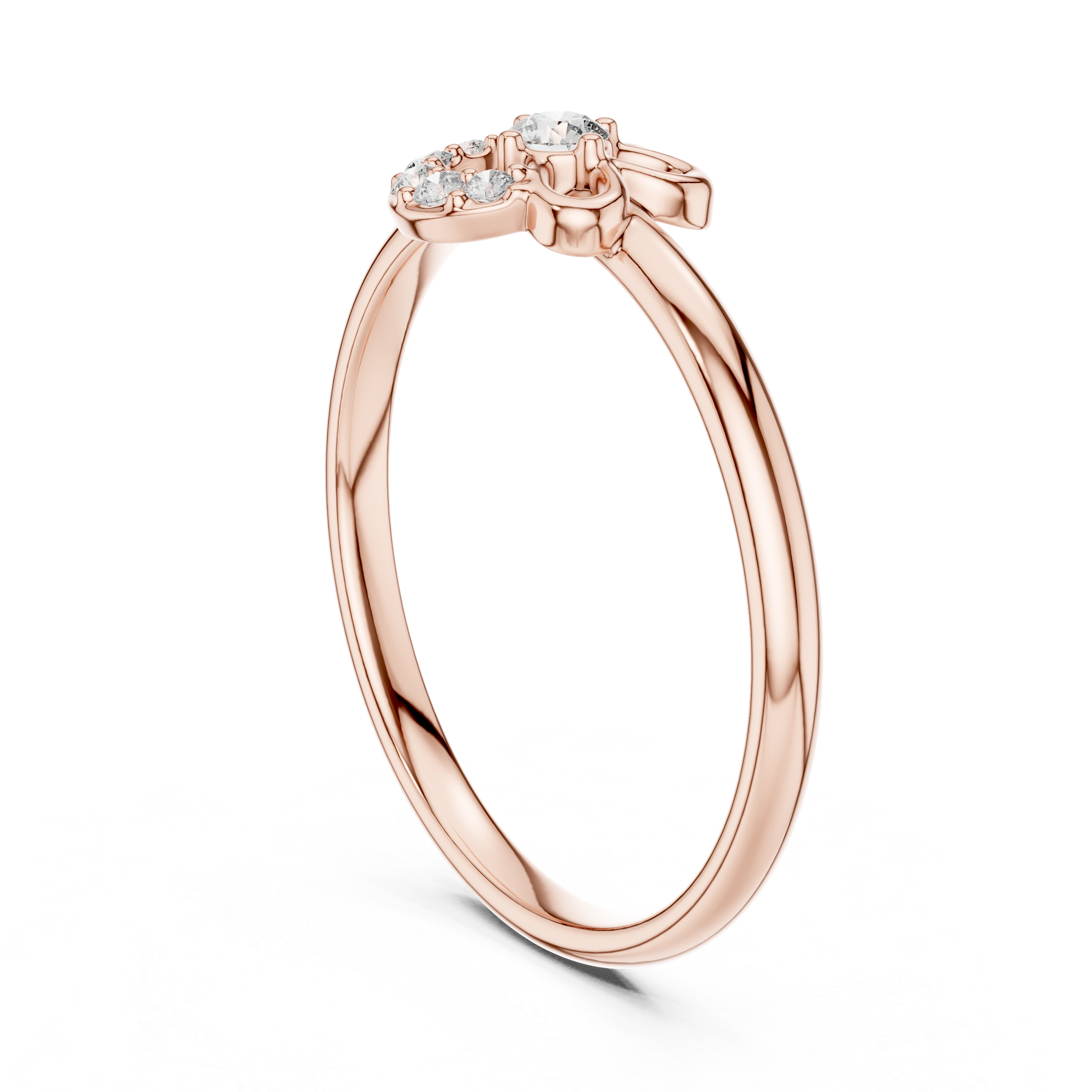 Rose Gold Crescent Openwork Wire Floral Diamond Ring