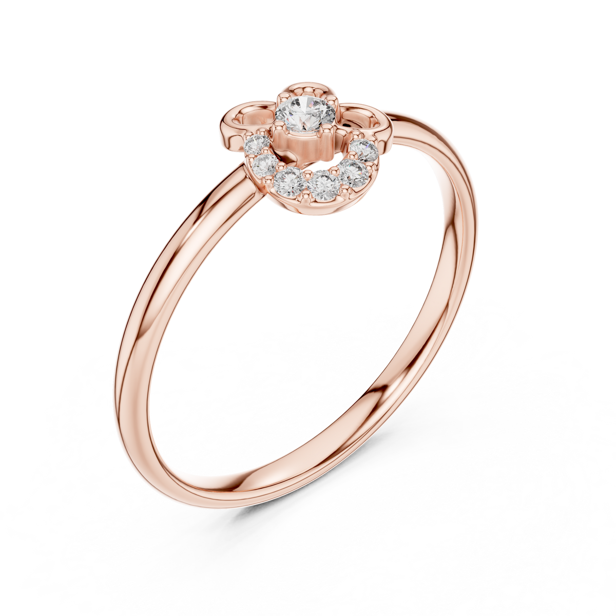 Rose Gold Crescent Openwork Wire Floral Diamond Ring